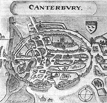 Pilgrimage To Canterbury. An old map of Canterbury